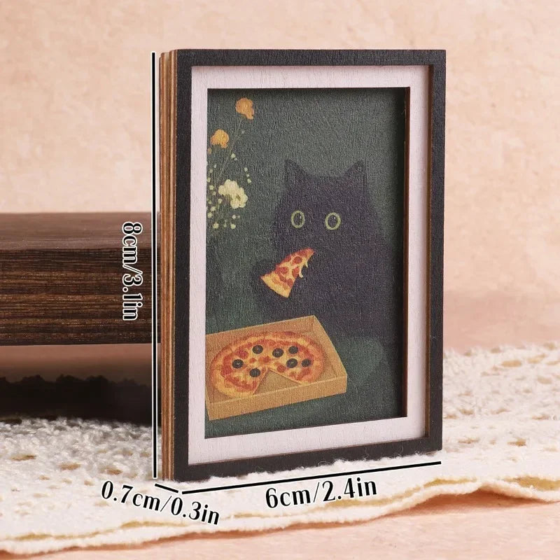 3D Cat Pizza Fridge Magnet with Photo Frame
