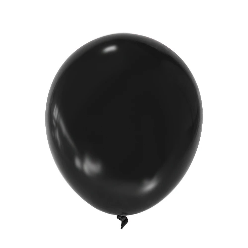 A single matte black latex balloon shown against a white background.