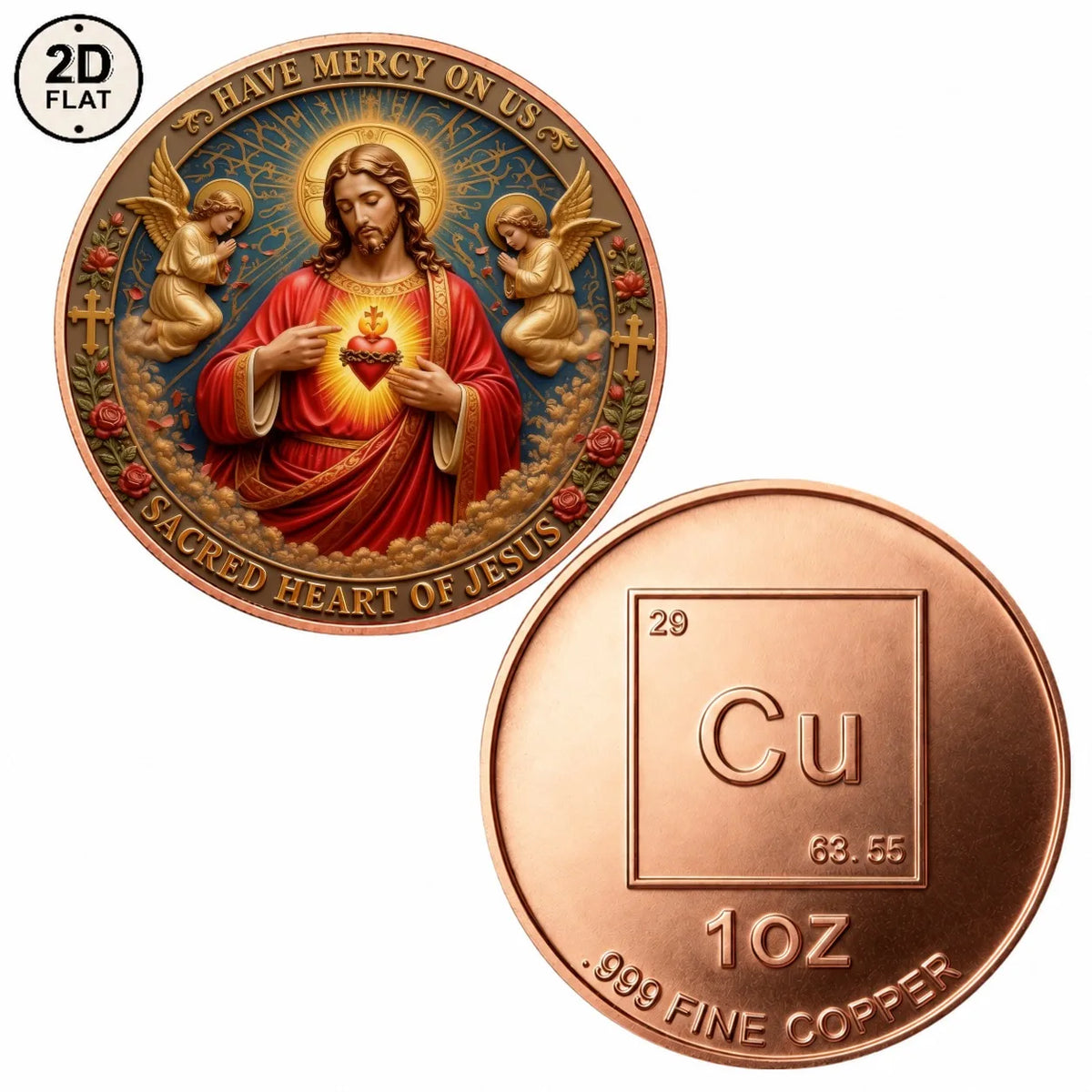 Sacred Heart of Jesus Copper Challenge Coin with Angels