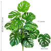 Artificial Monstera plant with silk green leaves shown in a vertical arrangement.