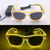Pair of yellow light up EL wire party glasses with black strap and sunglasses lens