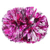 A spherical pom pom made of shredded, sparkly magenta and silver foil material.