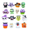 A collection of Halloween resin charms featuring skulls, bats, and other spooky characters in various colors like purple, gre