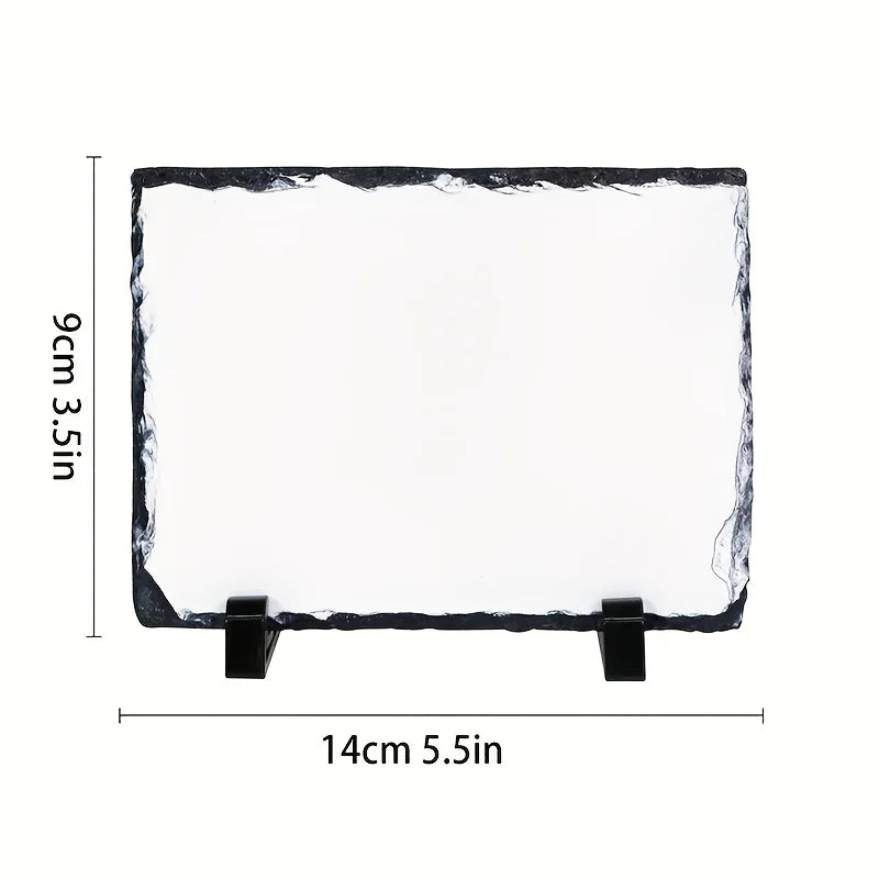 Black rectangular slate photo frame with a display stand, measuring 9cm x 14cm.