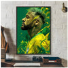 Wall art poster featuring a portrait of Neymar Jr with vibrant green and yellow foliage.