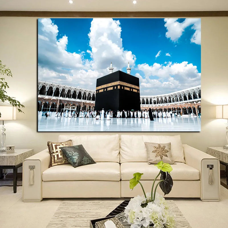 Islamic Mosque canvas wall art featuring the Kaaba and Al Masjid An Nabawi prints for a living room