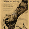 A black and white movie poster titled Intent to Destroy featuring a hand grasping a knife, with text about the filmmaker and 
