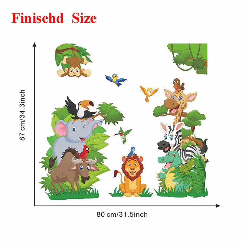 Set süße Waldtier-Wandsticker mit Tieren wie Affe, Elefant, Hirsch und Tiger.