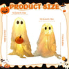 A set of two glowing, translucent ghost decorations for Halloween, shown next to a size reference.