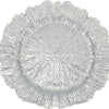 Elegant gold charger plates with a textured, fluted design.