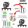 Assembly instructions for an iron skull wall hook with a floral accent, showing bolts and screws.