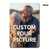 A smiling elderly couple embracing, used as a template for a custom picture metal sign.