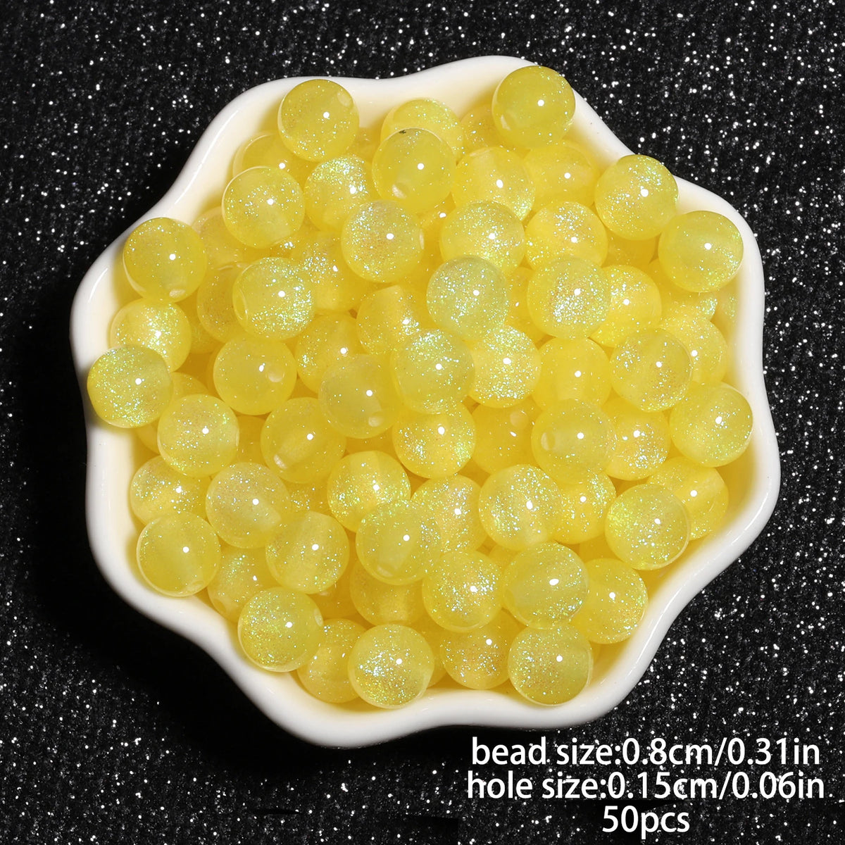 8mm Multicolor Glitter Resin Beads - 50 Pack for Jewelry Making