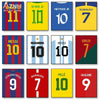 A collection of soccer legends print featuring Messi, Ronaldo, Neymar, and Maradona in various jersey numbers.