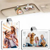 Magnetic acrylic photo holders mounted on a car sun visor displaying family pictures.