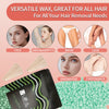 A package of versatile wax for hair removal, shown with various application areas like face, arms, bikini, legs, and chest.