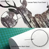 Detail shots of canvas fabric showing the front and back texture for a pixel skull and flames art print