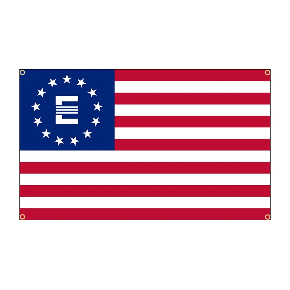 A rectangular flag design featuring the stars and stripes pattern of the United States.
