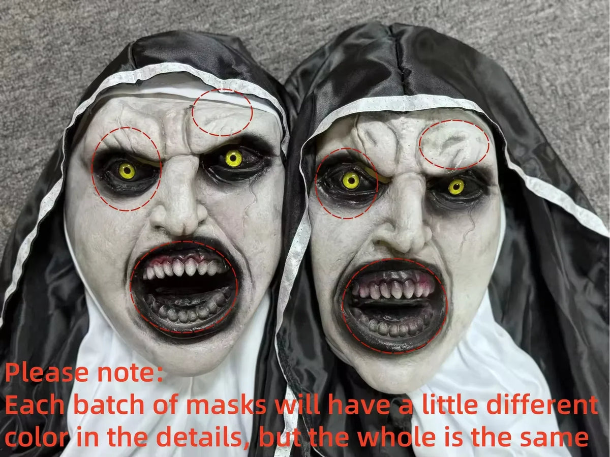 A pair of realistic horror animal masks with pale gray faces and black hoods, showing intense expressions.