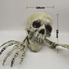 A white and black Halloween skeleton bone with a skull and hand design, shown from the side.