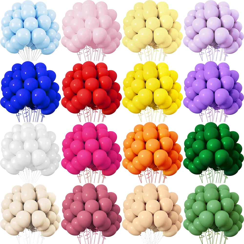 A collection of pastel blue latex balloons in various shades and sizes