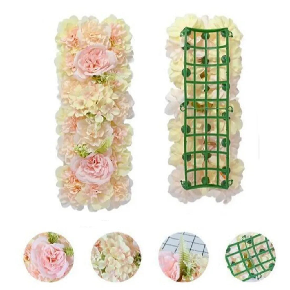 Artificial rose flower arch panel in pale yellow and pink tones for wedding and party decor