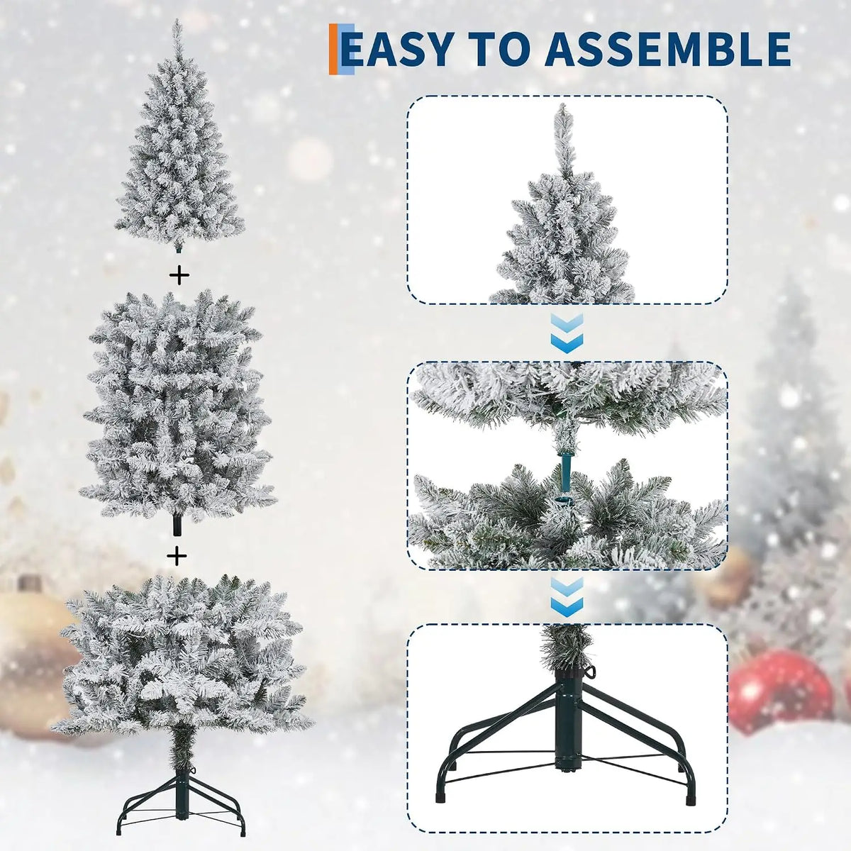 7.5 Ft Pre-Lit Pencil Christmas Tree with LED Lights and Metal Stand