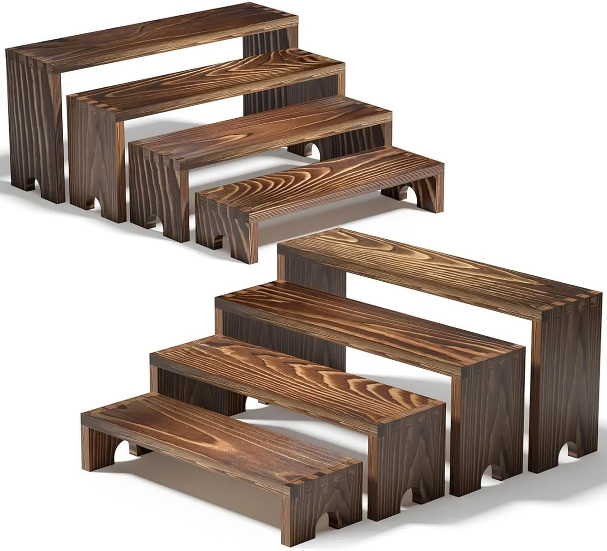 A stack of wooden tiered display stands used for events and farmhouse decor.