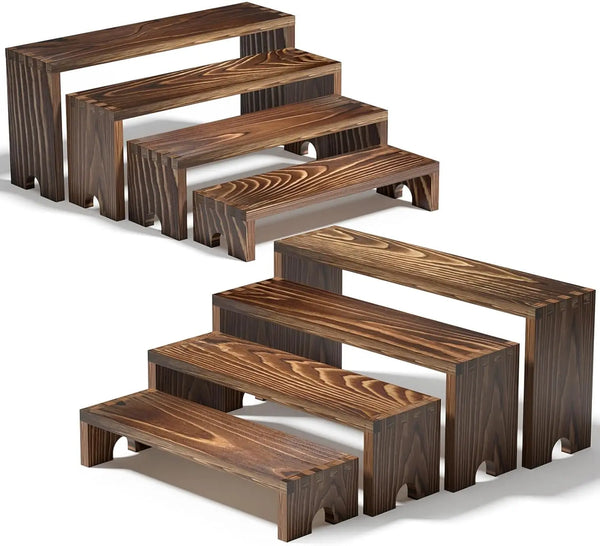 A stack of wooden tiered display stands used for events and farmhouse decor.
