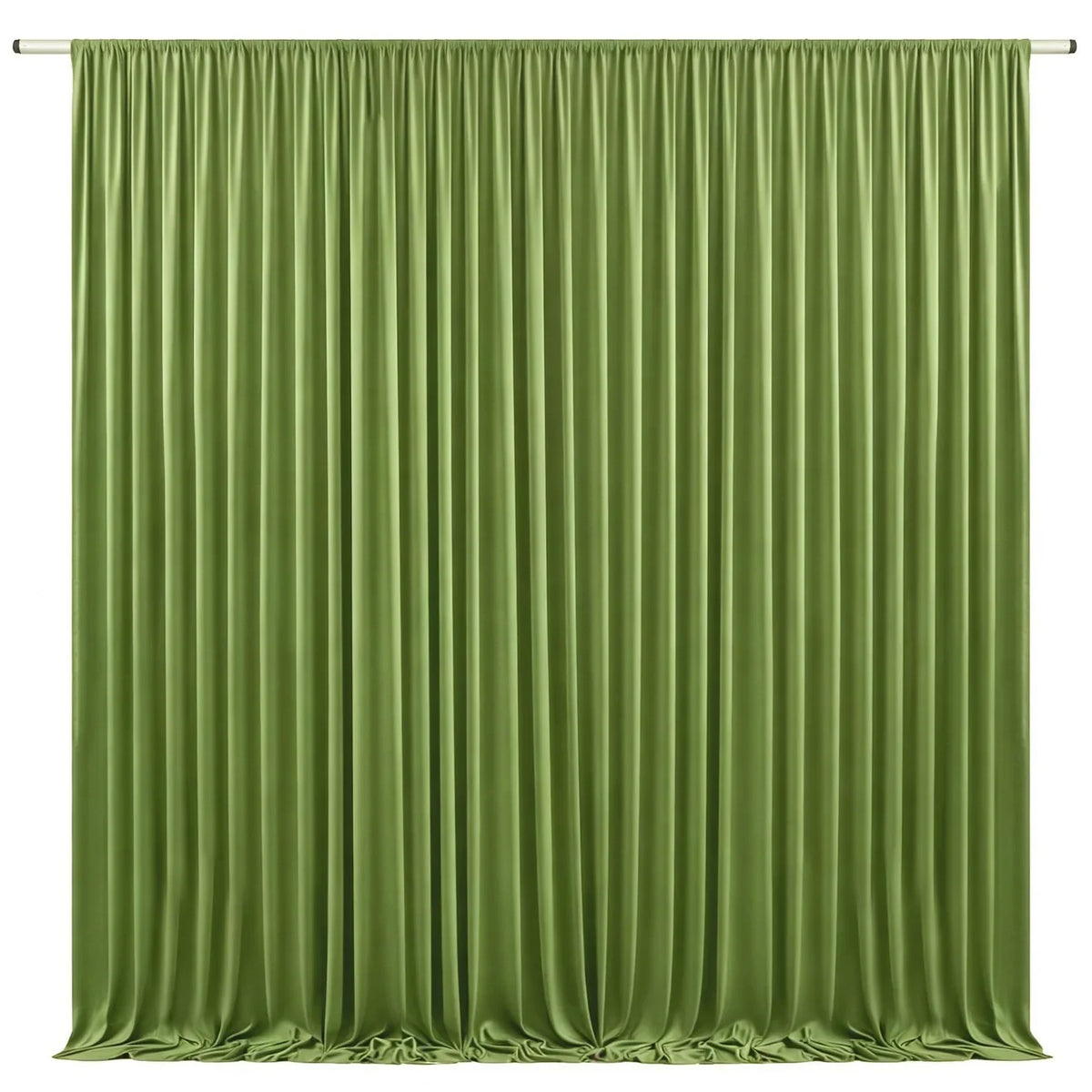 A floor-to-ceiling emerald green pleated drapery backdrop for events