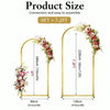 Gold metal arch backdrop stand set showing dimensions for convenient and easy assembly.