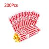 A pack of 200 disposable red and white striped paper popcorn bags.