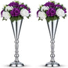 Elegant golden silver wedding flower vases with purple and white roses