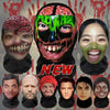 A collage of various realistic 3D printed horror balaclava masks featuring facial features and blood effects.