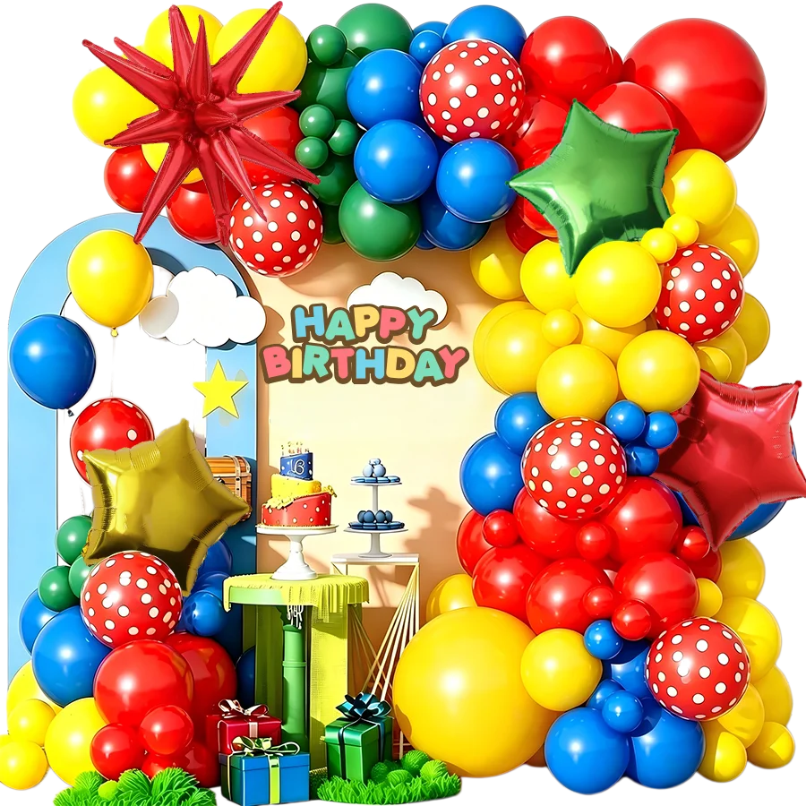 106-Piece Colorful Balloon Arch Decoration Set with Star Foil Balloons & Birthday Banner