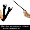 1920s Gatsby Flapper Accessory Set with Headband, Gloves, Pearl Necklace & Cigarette Holder