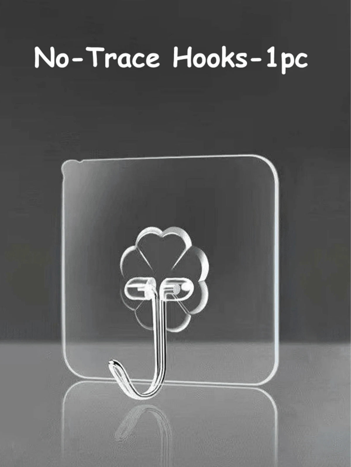 A single stainless steel no-trace hook is shown against a gray background.