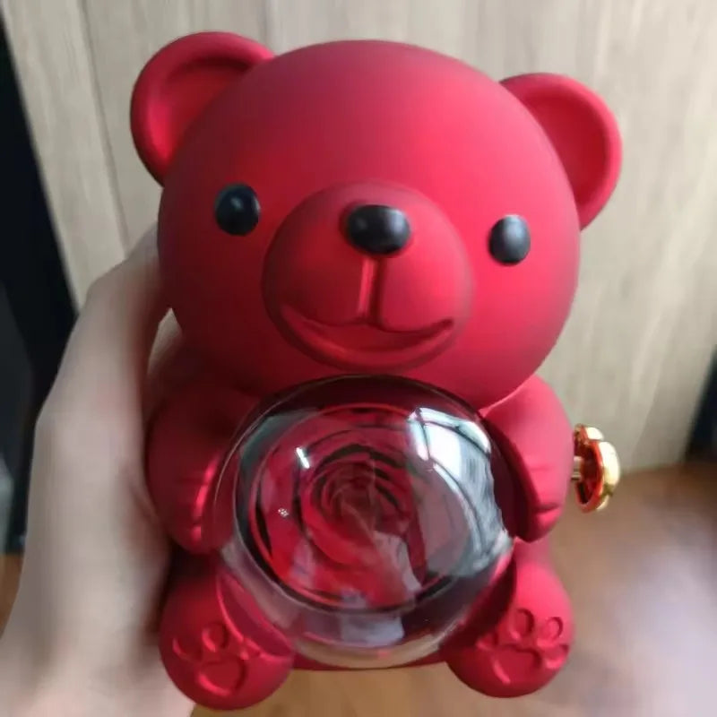 Rotating Hugging Bear Jewelry Box with Rose
