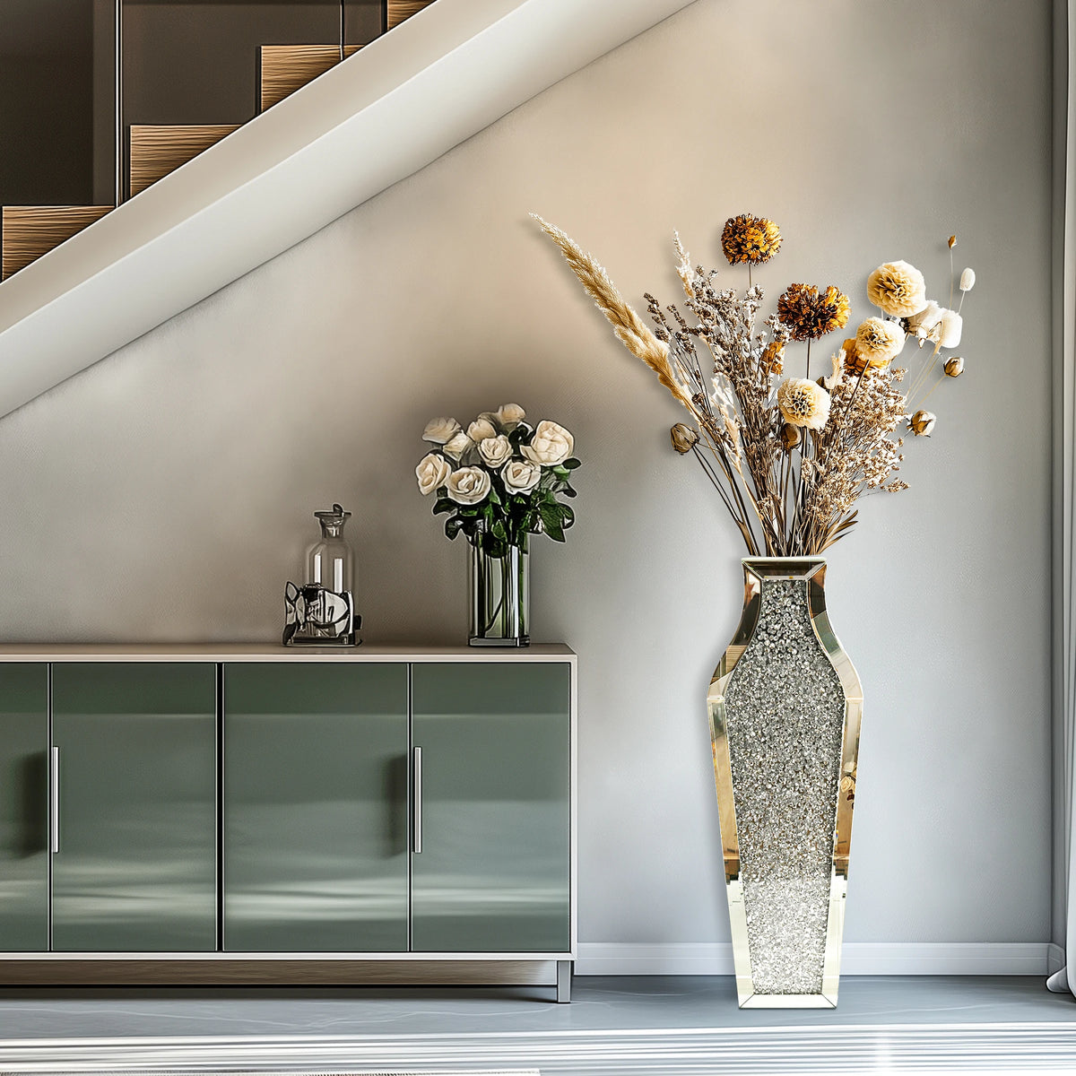 Crushed Diamond Mirrored Floor Vase