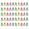 A row of mini Maria religious desktop figurines in various colors and outfits.