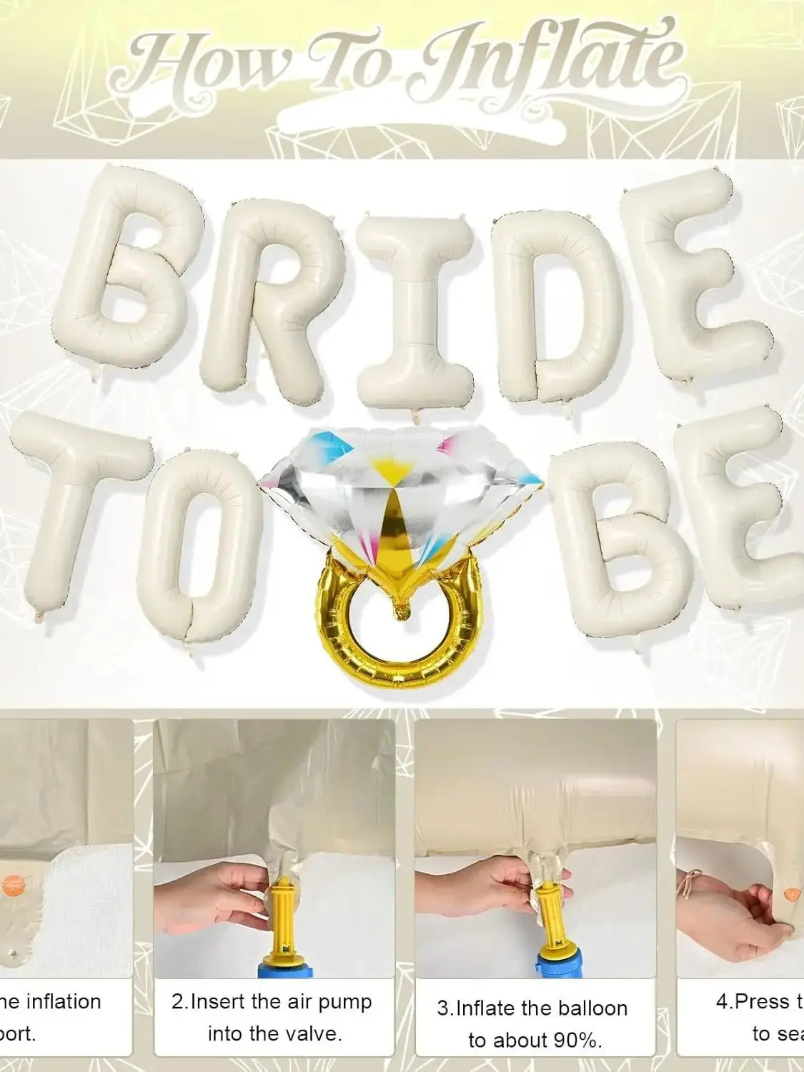 How to inflate bride balloon set showing steps for inflating a bridal balloon