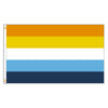 A horizontal flag design with five colored stripes: orange, yellow, white, light blue, and dark blue.