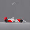 A red and white Marlboro Formula 1 racing car model on a gray background.