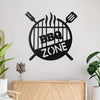 Black retro wall decor featuring a silhouette of a BBQ grill with smoke rising above it.