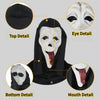 A black horror mask with a white face, featuring details like the eye, mouth, and bottom features.