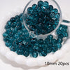 A clear glass container filled with small, round, deep blue spacer beads for jewelry making.