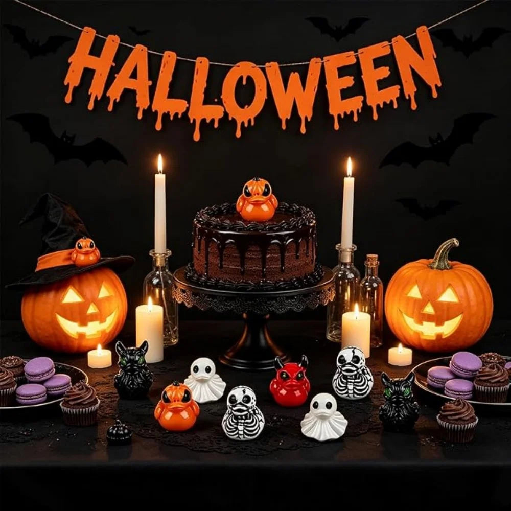 Spooky Mini Duck Figurines for Halloween Decor (Set of 10)