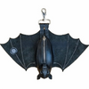 Black leather bat-shaped wallet keychain with a zipper coin purse