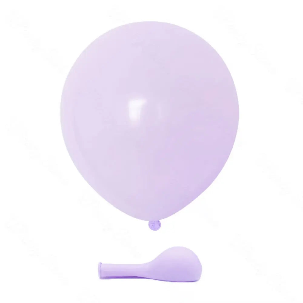 A single, translucent light purple latex balloon floating against a white background.