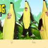 A collage of five children dressed in yellow banana costumes for Halloween